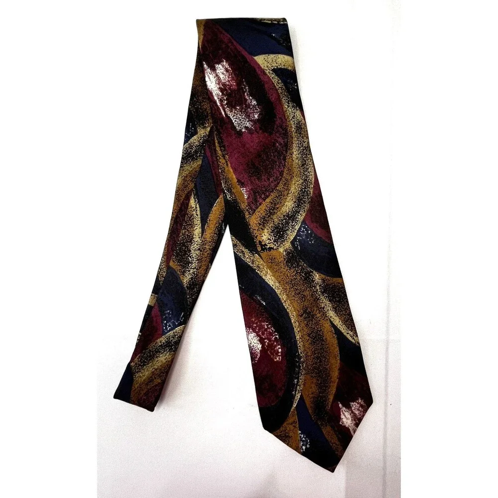 Viaggio Men's Tie 100% Silk Blue Gold Maroon Abstract Pattern